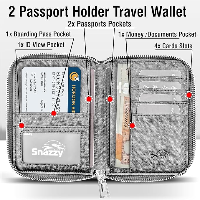 RFID Travel Wallet Passport Holder w/Zipper - Organizer Bag for Travel Documents – Safety Essentials Cover for Men Women