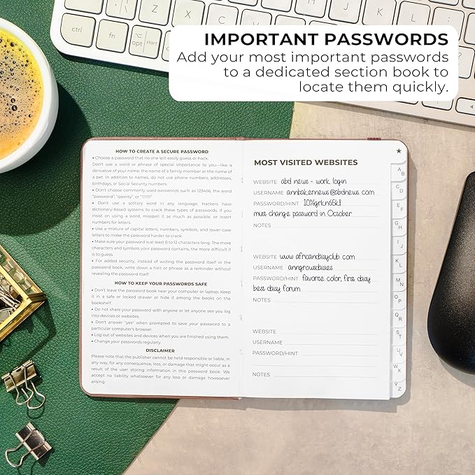 Clever Fox Password Book 2nd Edition Small – Pocket Password Keeper with Alphabetical Tabs – Internet Address Notebook & Login Details Organizer Journal – 3.5x5.6” (Rose Gold)