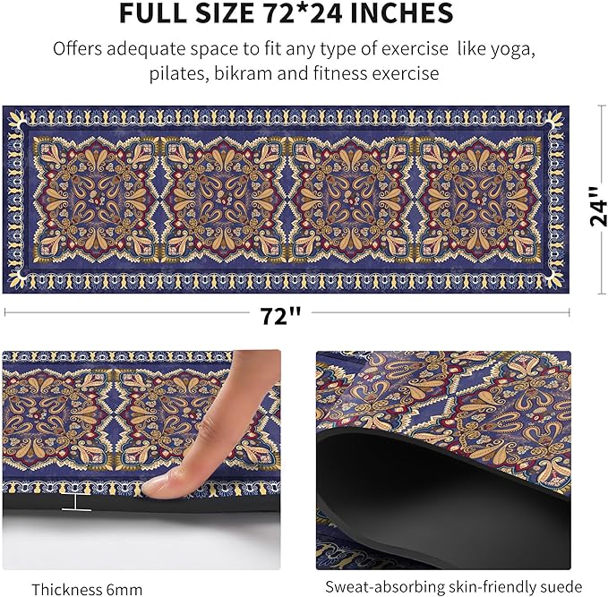 nuveti Yoga Mat Print Extra Thick TPE Non Slip Fitness Exercise Mat with Carrying Bag,72"x24" Extra Thick 6MM Exercise & Workout Mat for Yoga, Pilates Fitness and Floor Exercises