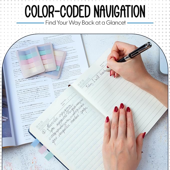 Essex Wares - 300 Pieces - Transparent Sticky Notes Tabs with Case - 5 Muted Colors - 3 Cases - 1.8" x 0.4" - 60 Pieces Each Color - Pop Up Index Tabs - Book Flags for Annotating - Book Sticky Tab