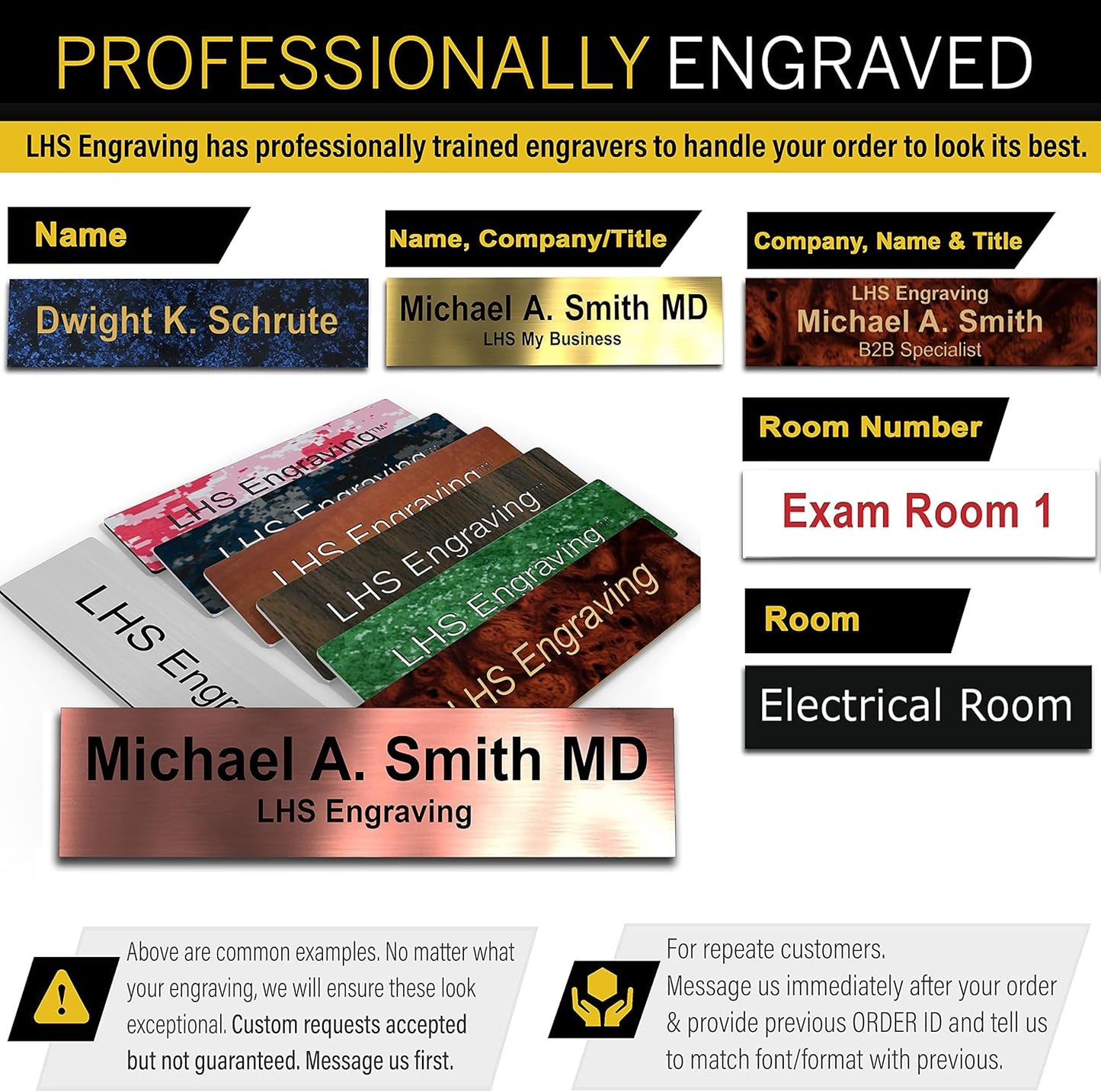 Door Name Plate Personalized for Office Brown Plastic Name Plate with White Letters - Made in USA 2x6 B25