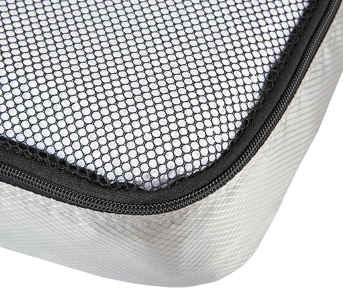 Amazon Essentials 4-Piece Packing Cubes Travel Accessories Set, Luggage Organizer with Double Zipper, Mesh Top, 100% Polyester, Large, Gray (Previously Amazon Basics)