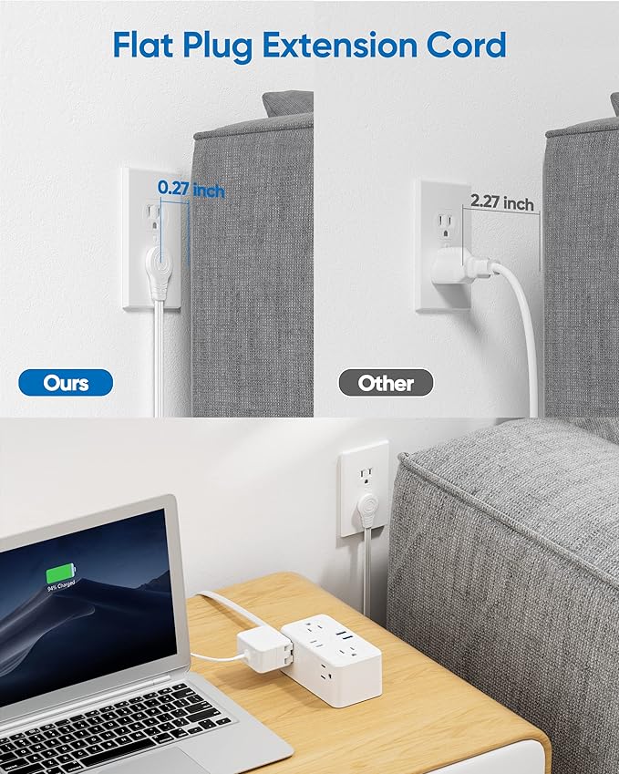 Travel Power Strip with USB Ports (3.0A), Ultra Flat Plug Power Strip, 6 AC Outlets, 4 USB Ports (2 USB C), 3ft Wrapped Around Extension Cord for Cruise Ship Travel Essentials