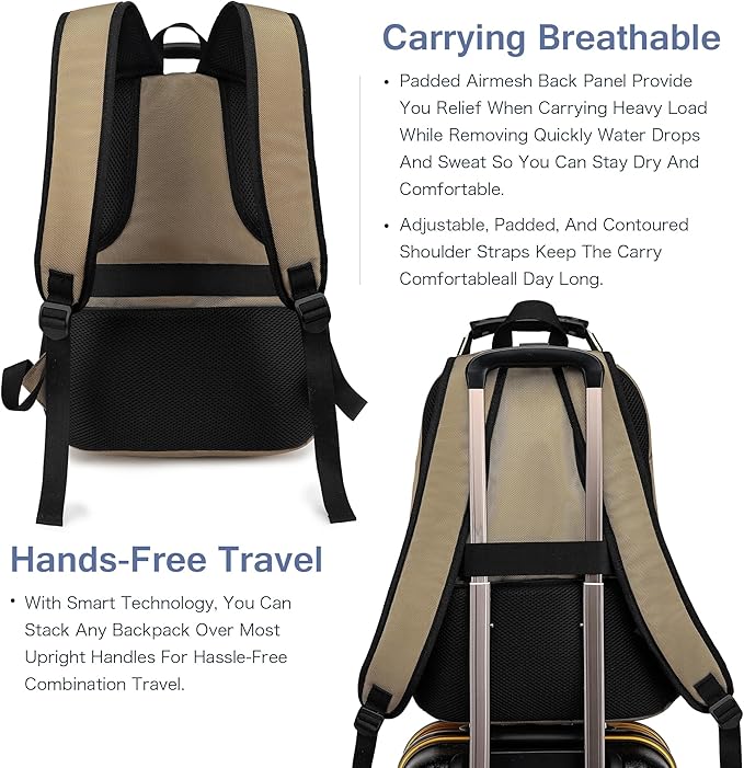 Boavan Laptop Backpack for men, 15.6 inch Laptop Bag with USB Port, Waterproof Travel Work Backpack Purse, Anti-Theft Teacher Nurse Doctor Casual Bookbags Office Business backpack，Khaki