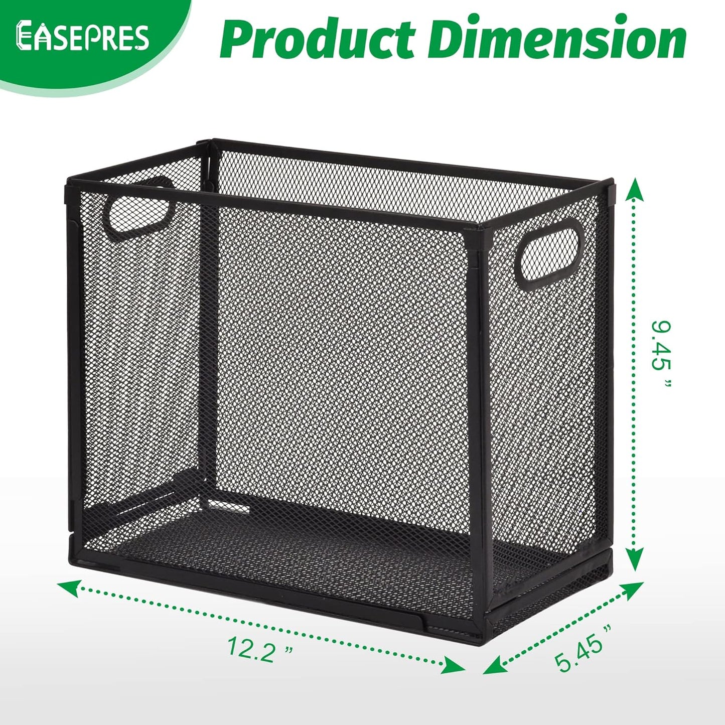 EASEPRES Desk Hanging File Organizer with 5 Folders, Mesh Metal Letter-Size Desktop File Holder Box for Filing Folder Storage Basket, 1 Pack Black, 12.2 x 9.45 x 5.45 inches
