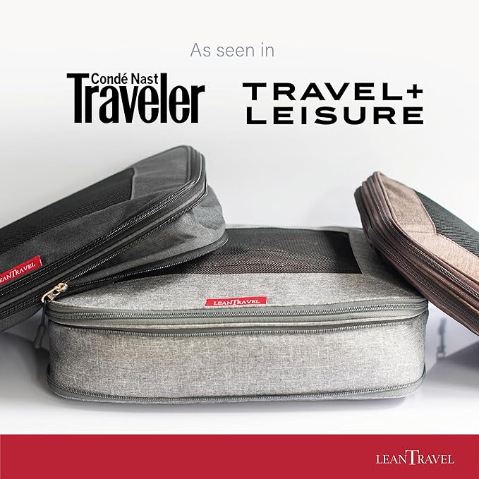 LeanTravel Compression Packing Cubes for Travel Organizers with Double Zipper (6-Pack (2L+2M+2S), Grey-Black-Brown)
