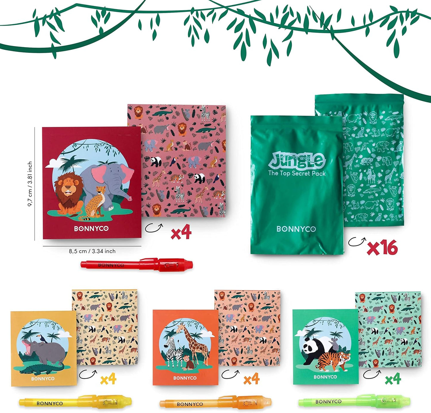 Invisible Ink Pen and Notebook Pack of 16 - BONNYCO | Safari Party Favors for Kids | Spy Pen Jungle Party Favors, Animal Prizes for Kids | Magic Pen Jungle Theme Party Supplies, Prizes for Students
