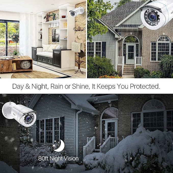 ZOSI 4 x 2MP 1080p HD-TVI Home Security Camera Outdoor Indoor 1920TVL,24PCS LEDs,80ft Night Vision, 90°View Angle, Weatherproof Outside Surveillance CCTV Bullet Camera