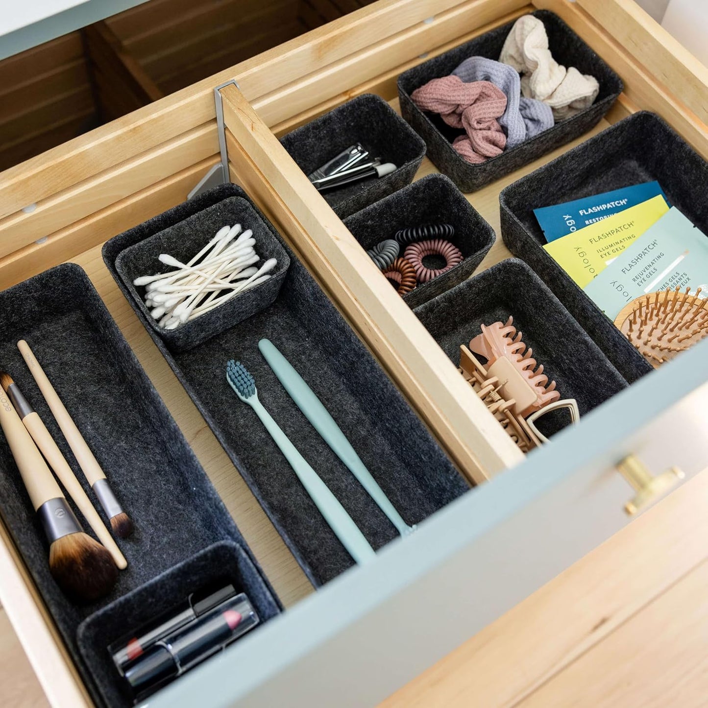 Three by Three Seattle Felt·Like·It! Felt Bins for Office, Crafts, Classroom, Living Room, Bedroom: Charcoal, Set of 10