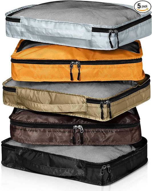 5 Pcs Packing Cubes for Suitcase Large Travel Cubes Carry on Luggage Organizer Bags for Clothes Accessories(S,Apricot)