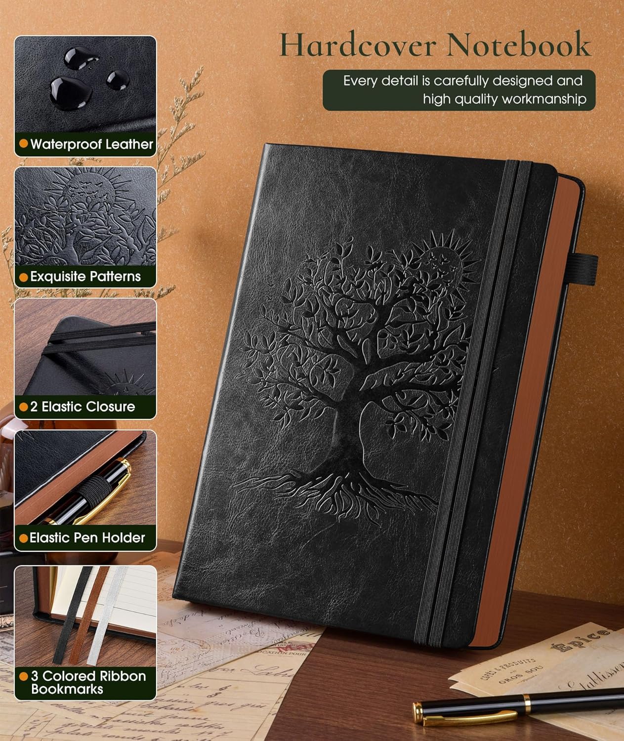 Vintage Leather Journal with 300 Numbered Pages,A4 Lined Journal for Men Women,Daily Journals for Writing,College Ruled Notebook for Work,School,Note taking,Travel Diary,Large (8.5" X 11.3")