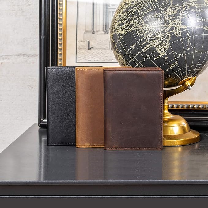 Polare Slim RFID Blocking Leather Passport Holder Travel Bifold Wallet For Men (Dark Brown with AirTag Slot)