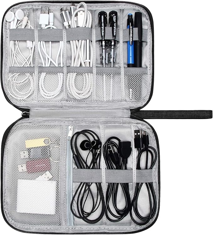 SELLYFELLY Travel Electronics Organizer Portable Cable Organizer Bag for Storage Electronic Accessories Case for Cord,Phone,Charger,Flash Drive (Black)