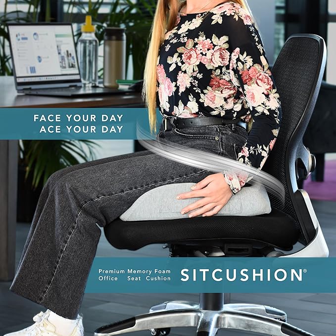 X Large Seat Cushions for Office Chairs - Pressure Relief Seat Cushion for Tailbone Pain, Back Pain, Coccyx & Sciatica Pain Relief Pillow - Office Chair Cushion + Extra Cover(Gray)