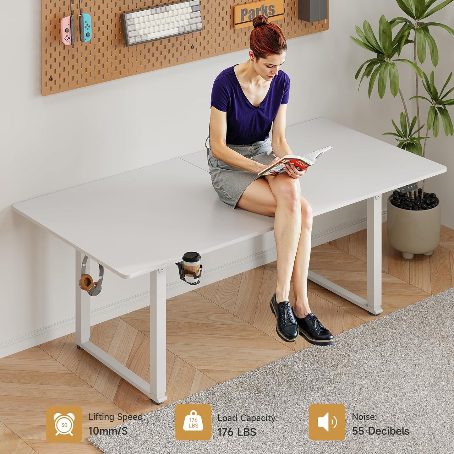 71x32 Inch Adjustable Standing Desk with 4 Legs, Stand-up Desk Features a Spacious Rectangular Top, Dual-Motor Lift, and Memory Presets (28-46Inch) for Home Offices or Computer Workstations, White