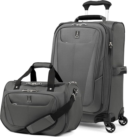 Travelpro Maxlite 5 Softside Expandable Luggage with 4 Spinner Wheels/Soft Underseat Tote, Lightweight Suitcase, Men and Women, Shadow Grey, 2-Piece Set (Tote/21)