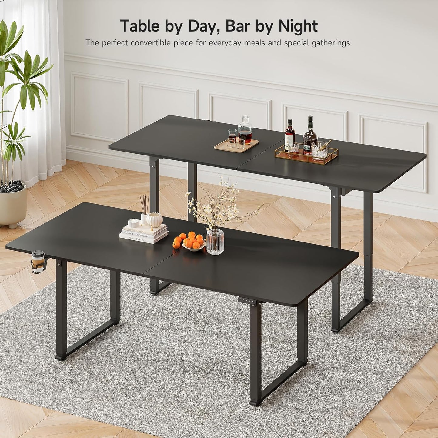 71x32 Inch Adjustable Standing Desk with 4 Legs, Stand-up Desk Features a Spacious Rectangular Top, Dual-Motor Lift, and Memory Presets (28-46Inch) for Home Offices or Computer Workstations, Black