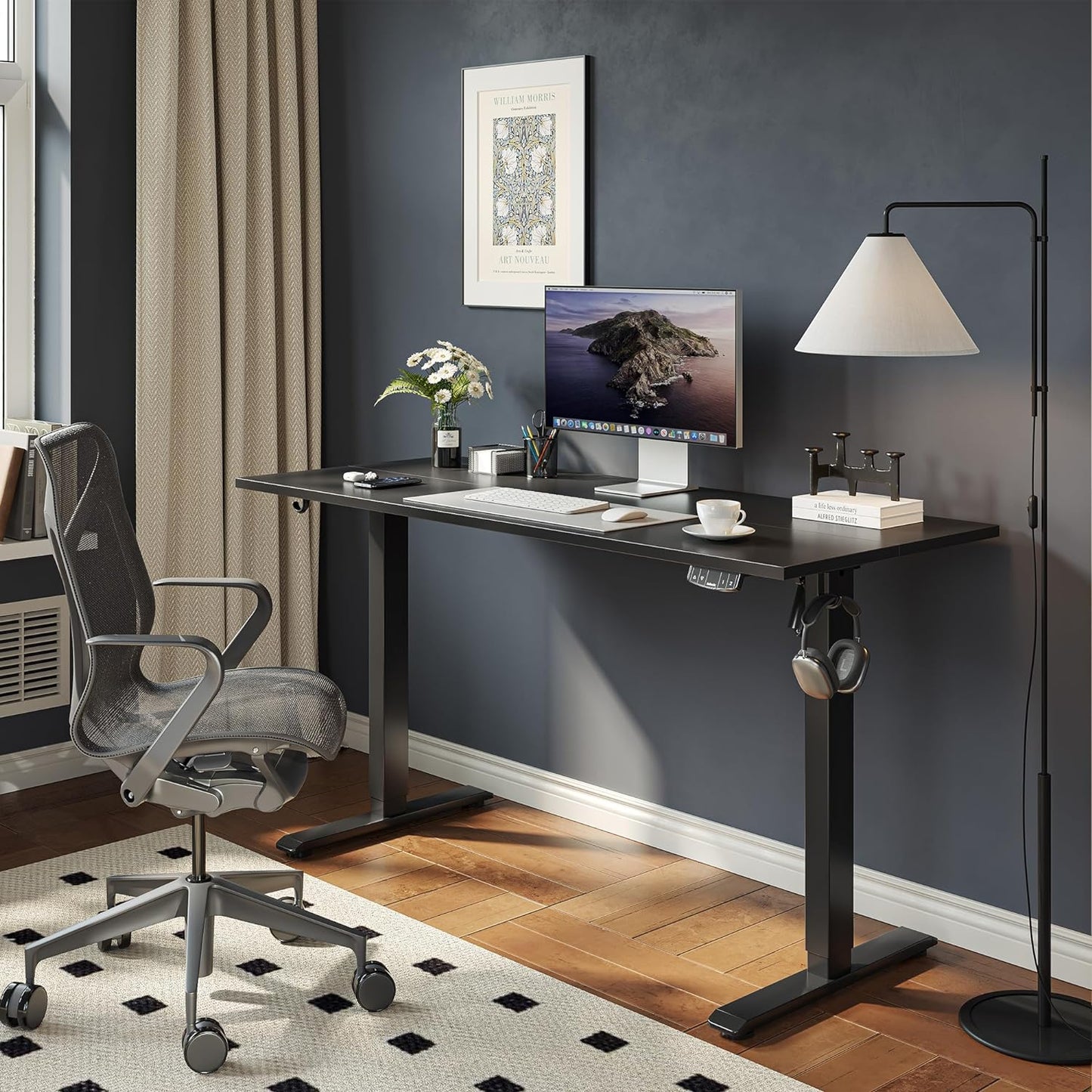 Agilestic Electric Standing Desk, 55 x 24 Inches Height Adjustable Desk, Sit Stand up for Work Office Home, Ergonomic Rising Gaming Computer Table with Memory Preset, Black