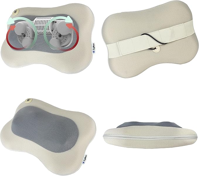 Zyllion Shiatsu Back and Neck Massager with Heat - 3D Electric Kneading Deep Tissue Massage Pillow for Muscle Pain Relief, Cream, ZMA-13