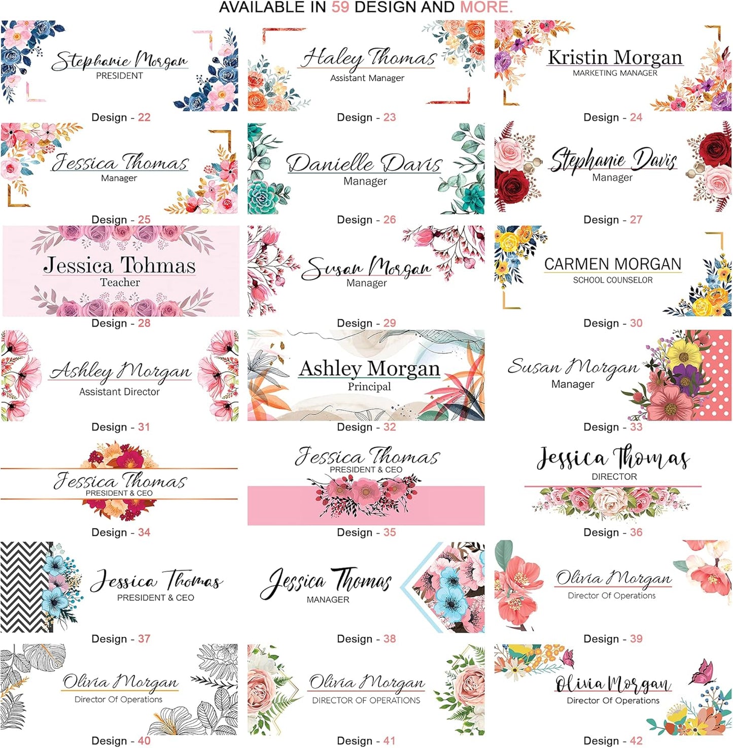 Personalized Name Plate for Desk Nameplate Sign Modern Office Business Decor Executive Desk Name Plate Desk Name Sign Flower Floral Green Leaves Metallic foil (8"x3") (Orchid)