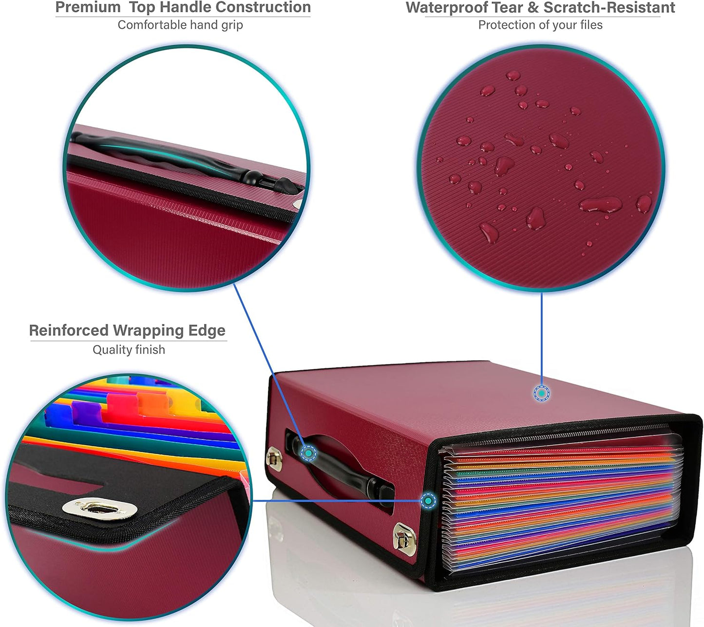 CNK Accordion File Folders with 24 Pockets Organizer for Document Paper Storage Folder Documents Expanding Binder Folio Pocket Receipt Filing Expandable Files Dividers Labels Letter Durable Handle