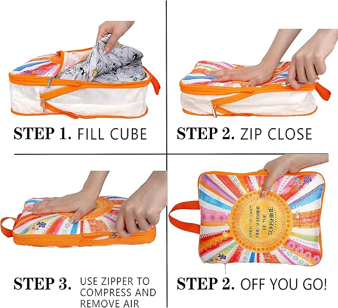 Compression Packing Cubes for Travel, 6 Set Natural Life Luggage Organizers, Lightweight Waterproof Expandable/Compression Bags Bohemia Smell Proof Travel Packing Cubes for Suitcases