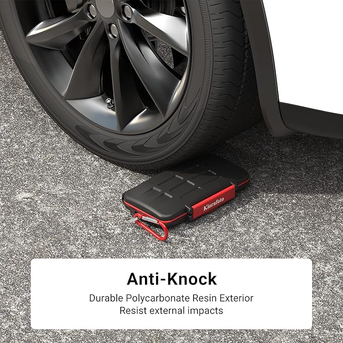 Kiorafoto 6 CF Card Slots Professional Water-Resistant Anti-Shock Compact Flash Card Holder Case Storage Compact Flash Memory Card Protector Wallet with Carabiner