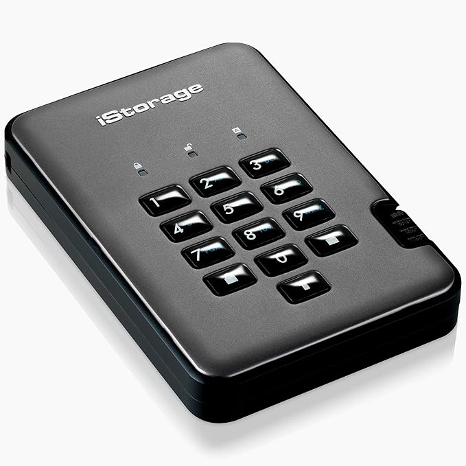 iStorage diskAshur PRO2 HDD 3TB | Secure Portable Hard Drive | FIPS Level 3 Certified | Password Protected | Dust/Water-Resistant | Hardware encryption