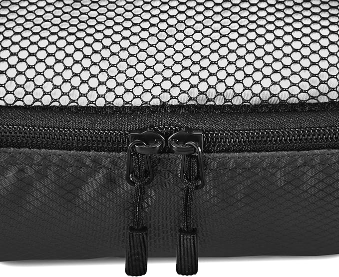 Amazon Essentials 4-Piece Packing Cubes Travel Accessories Set, Luggage Organizer with Double Zipper, Mesh Top, 100% Polyester, Small, Black (Previously Amazon Basics)