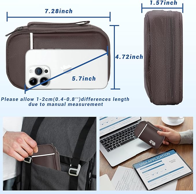 Electronics Organizer,Travel Cord Organizer Pouch, Portable Cable Organizer Bags, Waterproof Electronic Accessories Storage Case for Cables, Cords, Charger, Phone (Single Layer-Small-Brown)