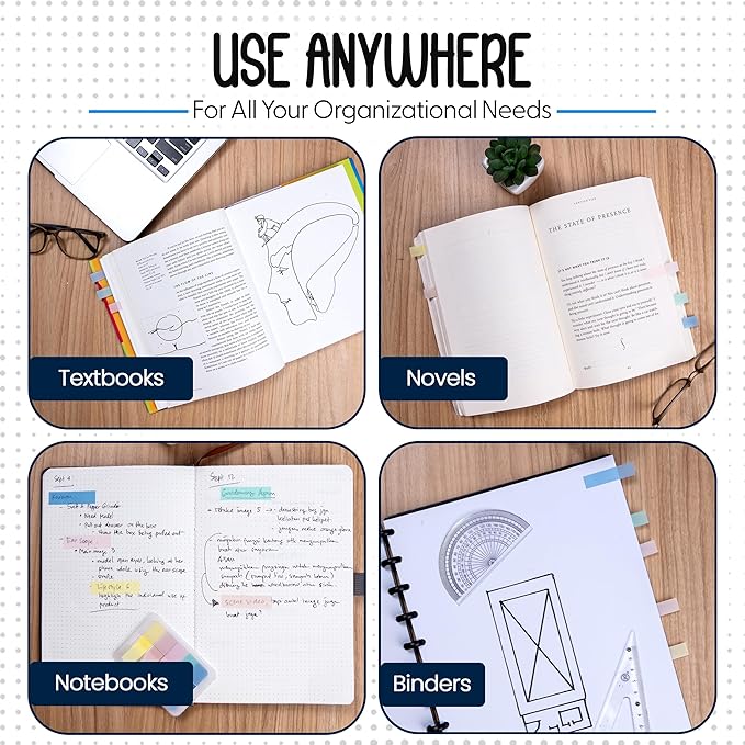 Essex Wares - 300 Pieces - Transparent Sticky Notes Tabs with Case - 5 Boho Colors - 3 Cases - 1.8" x 0.4" - 60 Pieces Each Color - Pop Up Index Tabs - Book Flags for Annotating - Book Sticky Tabs