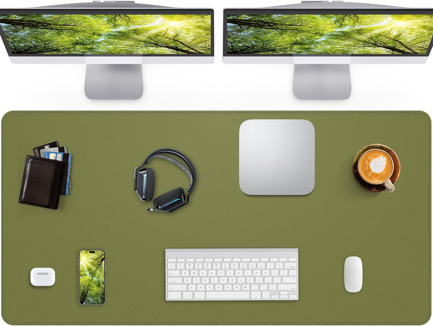 Large Desk Pad Mat - Waterproof Mouse Pad & Desk Protector, Non-Slip XL PU Leather Gaming Mat for Keyboard/Mouse, Stitched Edge with Ergonomic Support, 47"x17" (Green)