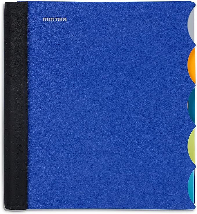 Mintra Office Durable PREMIUM Spiral Notebook, ((Blue, 5 Subject, 8.5in x 11in)), Fabric Covered Coils, No Snags, Removable Adjustable Pocket Dividers, Ruler, Organization, Customizable