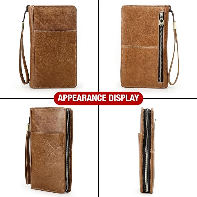 Top Grain Leather Customizable Travel Passport Wallet Holder for Man & Woman, Handmade for 4 Passports & Multi Cards, RFID Blocking Large Capacity for Cards/Passports/Tickets