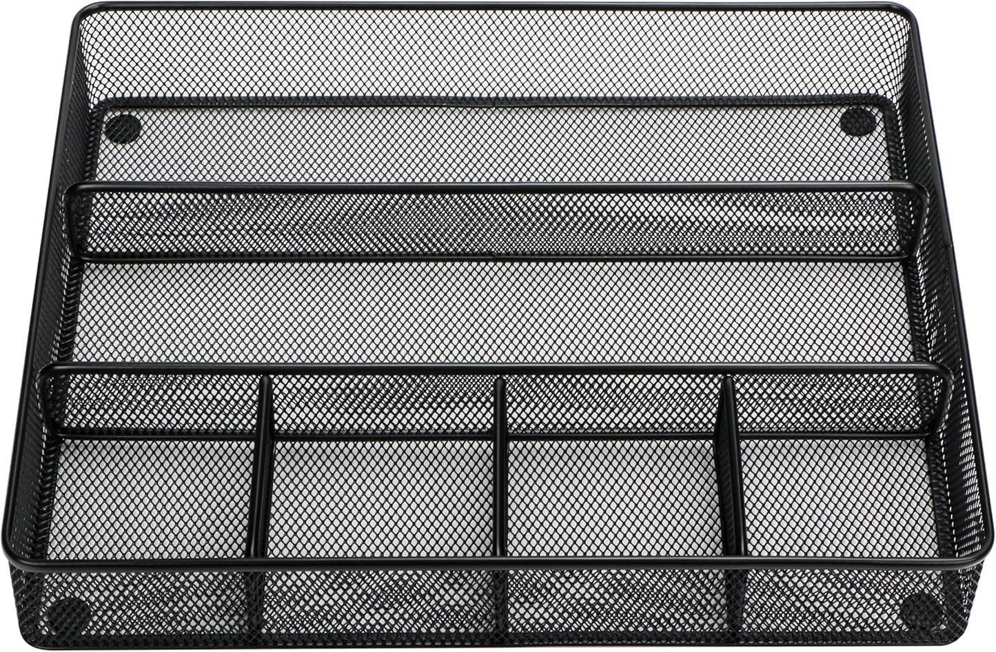 Annova Desk Top Organizer Tray for Office Organization - Metal Mesh - Storage Tray with Dividers for Pens, Desktop Accessories, Bathroom, Kitchen, Makeup and Office Supplies (Large, Black)