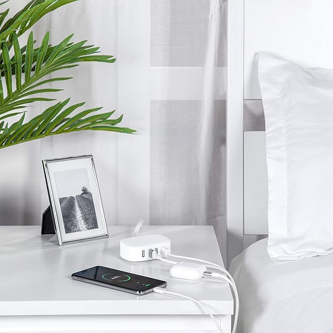 USB Charging Station 4 Port - BULL USB Charger Block Multiple, Wall Charger Cable White 6ft Charging Hub for Multiple Devices (ULlisted)