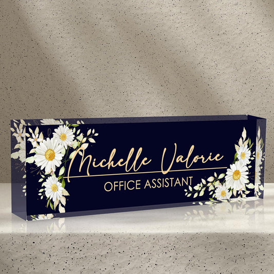 Office Desk Name Plate Personalized, Custom Name Plates for Desks, Name Plate Personalized for Office, Employee Appreciation Gifts (Daisy)