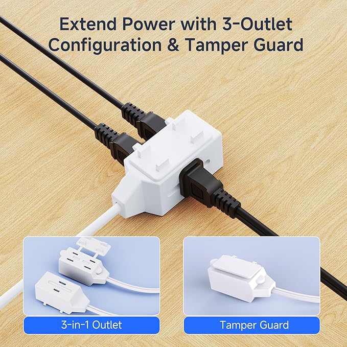Cable Matters [UL Listed] 2-Pack 16 AWG 2 Prong Extension Cord 10 ft, 13A 3-Outlet Extension Cords with Tamper Guard, 13 Amp, 1625 Watts, White