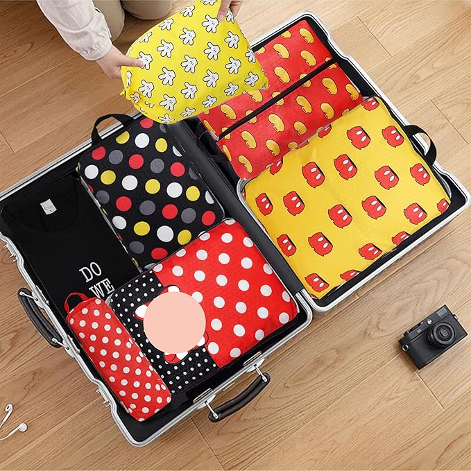 Compression Packing Cubes for Travel, 6 Set Red Dots Luggage Organizer, Lightweight Waterproof Expandable/Compression Bags Smell Proof Travel Packing Cubes for Suitcases
