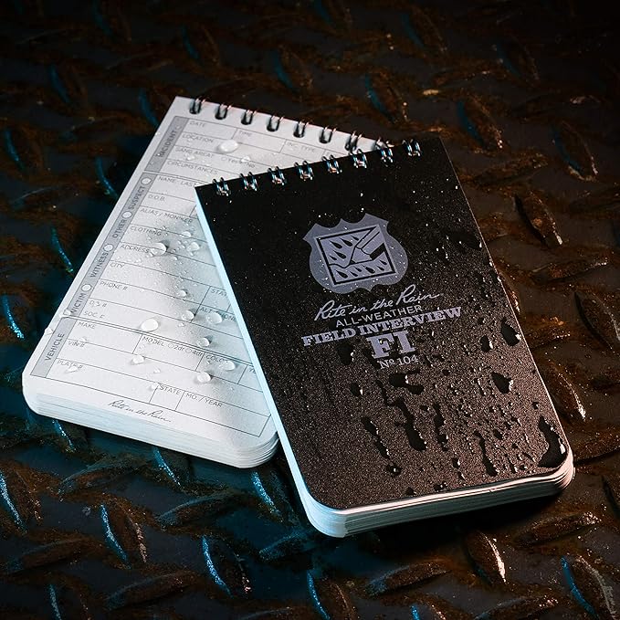Rite in the Rain Weatherproof Field Interview Notebook, 3" x 5", Black Cover, Field Interview Form Pages, 6 Pack (No. 104L6)