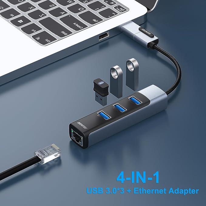 BENFEI 2in1 USB-C/USB 3.0 to Ethernet Adapter with 3*USB 3.0 Ports Compatible for iPhone 15 Series, MacBook Pro/Air 2023/2022/2021/2020/2019 and More