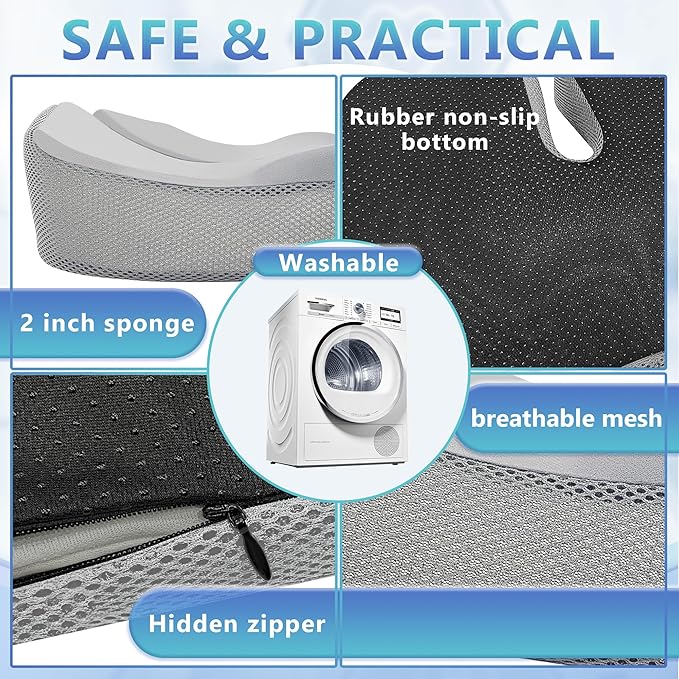 SPRING SEAON Wheelchair Seat Cushion Cool Fabric,Ergonomic Memory Foam Chair Pad for Pressure Relief, Sciatica, and Tailbone Pain,Rubber Non-Slip Bottom & Removable for Easy Cleaning