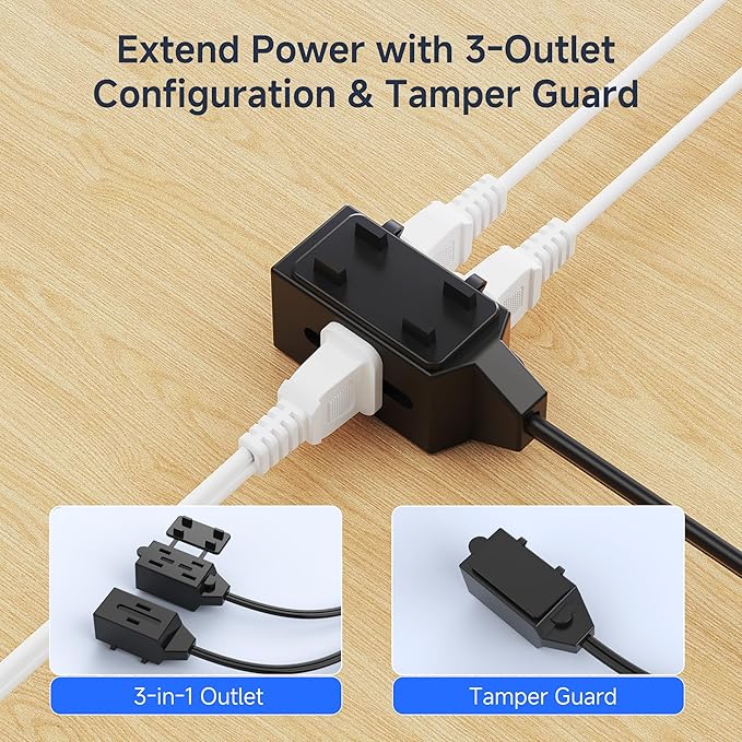 [UL Listed] Cable Matters 16 AWG 2 Prong Extra Long Extension Cord 25 ft, 13A 3-Outlet Extension Cords with Tamper Guard, 13 Amp, 1625 Watts, Black