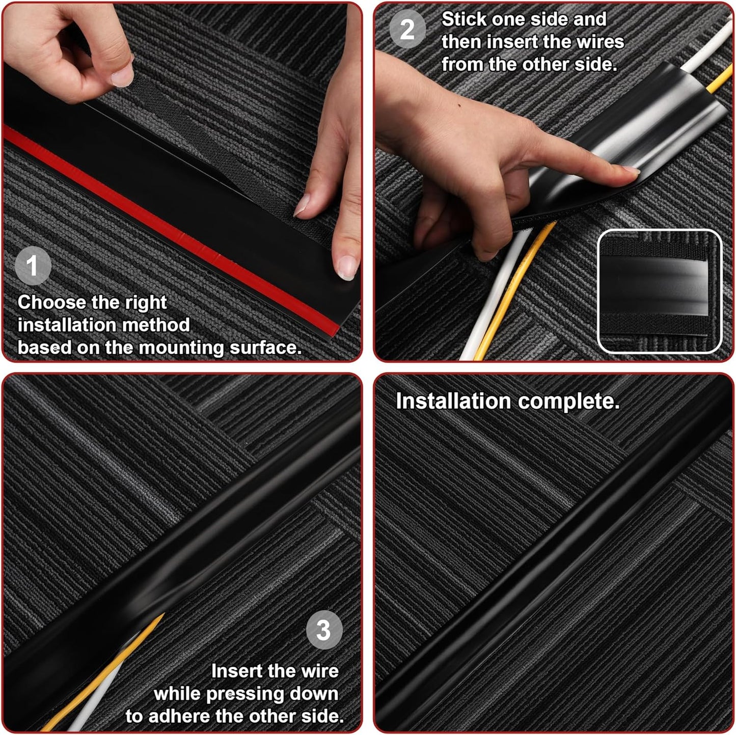 16.4ft Cord Cover Floor, Soft PVC Cord Covers for Wires on Floor, Self-Adhesive Floor Cable Cover Cord Hider, Floor Cable Management Cable Protector for Commercial Office Carpet/Floors/Wall White