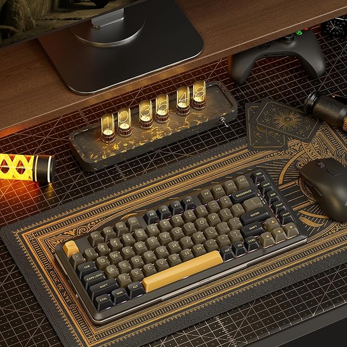 Redragon K738 Wireless Mechanical Keyboard, Gasket Mounted RGB Gaming Keyboard, 3-Mode (2.4G/BT/USB), Pre-lubed Linear Switches, 75％ Layout, 82 Keys Hot Swappable for PC/Mac - Black Gold