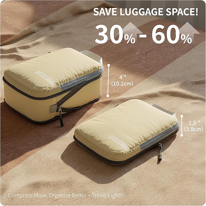 Cipway Compression Packing Cubes for Travel Ultralight Expandable Packing Organizers for Carry on Luggage (Vanilla Cream 3 Set)