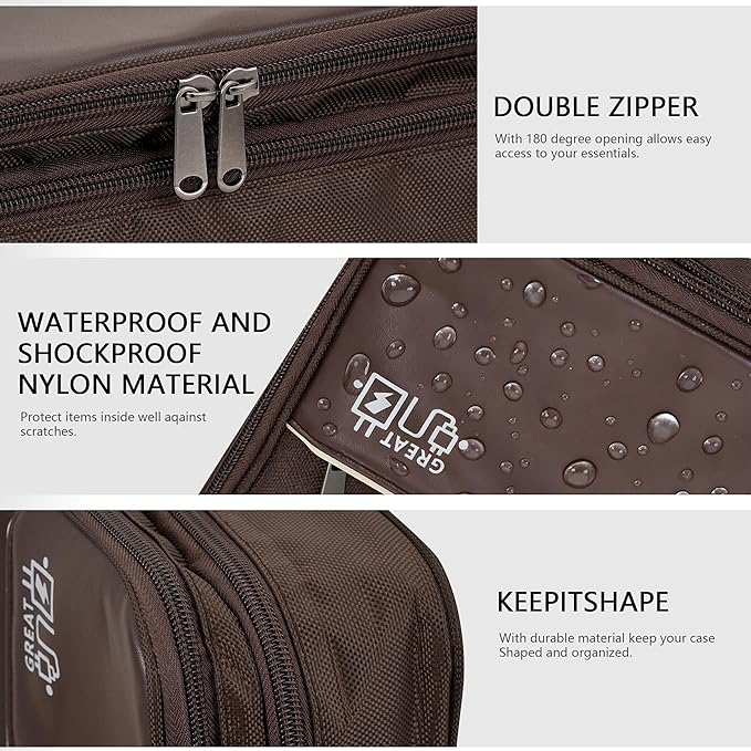 Electronics Accessories Organizer Bag, Waterproof Double Layer Travel Cable Organizer Case for Cords, Charger, Power Bank, Hard Drive, Mouse – Shockproof Tech Storage Pouch for Travel & Home(Brown)