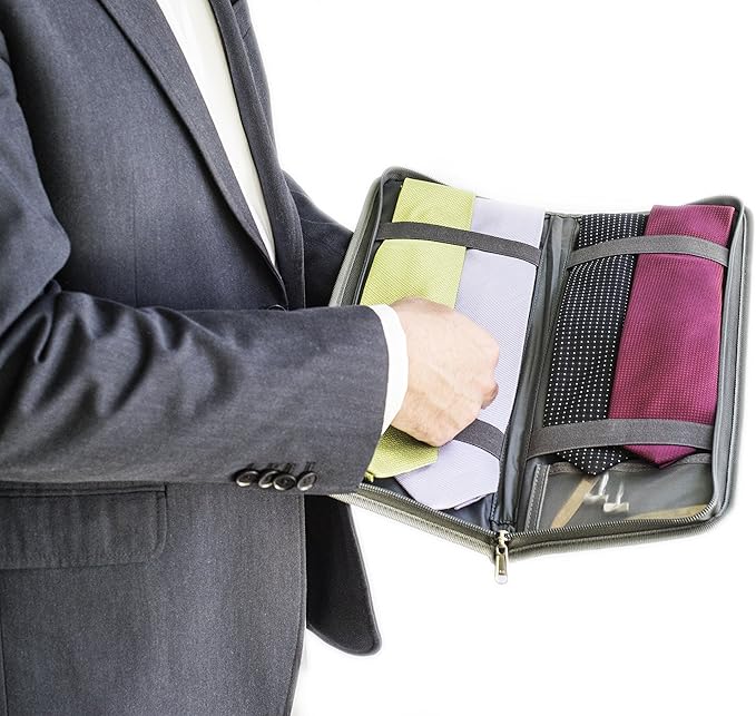 LeanTravel Tie Case Organizer for Travel with Storage Bag for Cufflinks, Color Grey