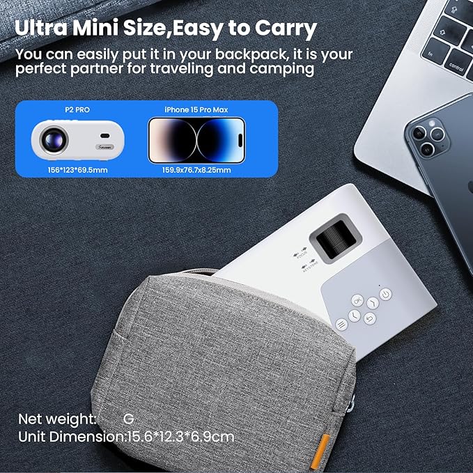 Mini Projector with WiFi and Bluetooth - Portable HD Projector Compatible with iOS/Android Phone/Tablet/Laptop/PC/TV Stick/Box/USB Drive/Game Console,720P Resolution,260 ANSI, 200-Inch Display