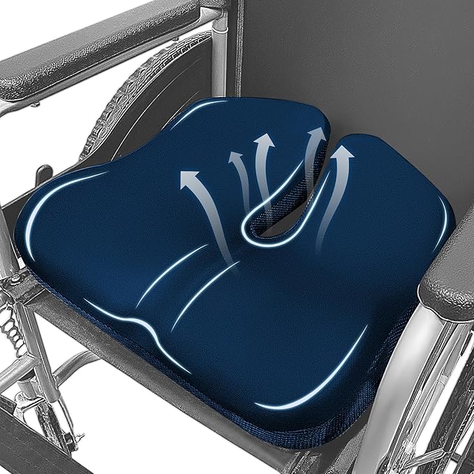SPRING SEAON Wheelchair Seat Cushion Cool Fabric,Ergonomic Memory Foam Chair Pad for Pressure Relief, Sciatica, and Tailbone Pain,Rubber Non-Slip Bottom & Removable for Easy Cleaning